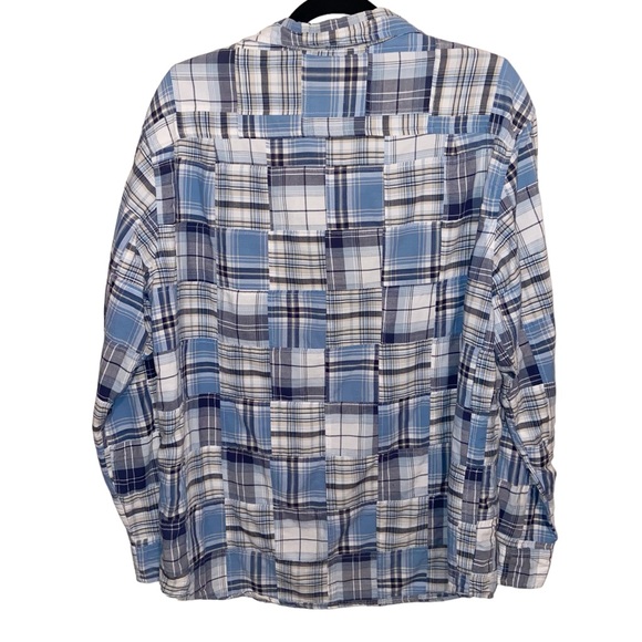 LL Bean Shirt Mens Medium Madras Plaid Patchwork Long Sleeve Button Up Preppy - Picture 2 of 9